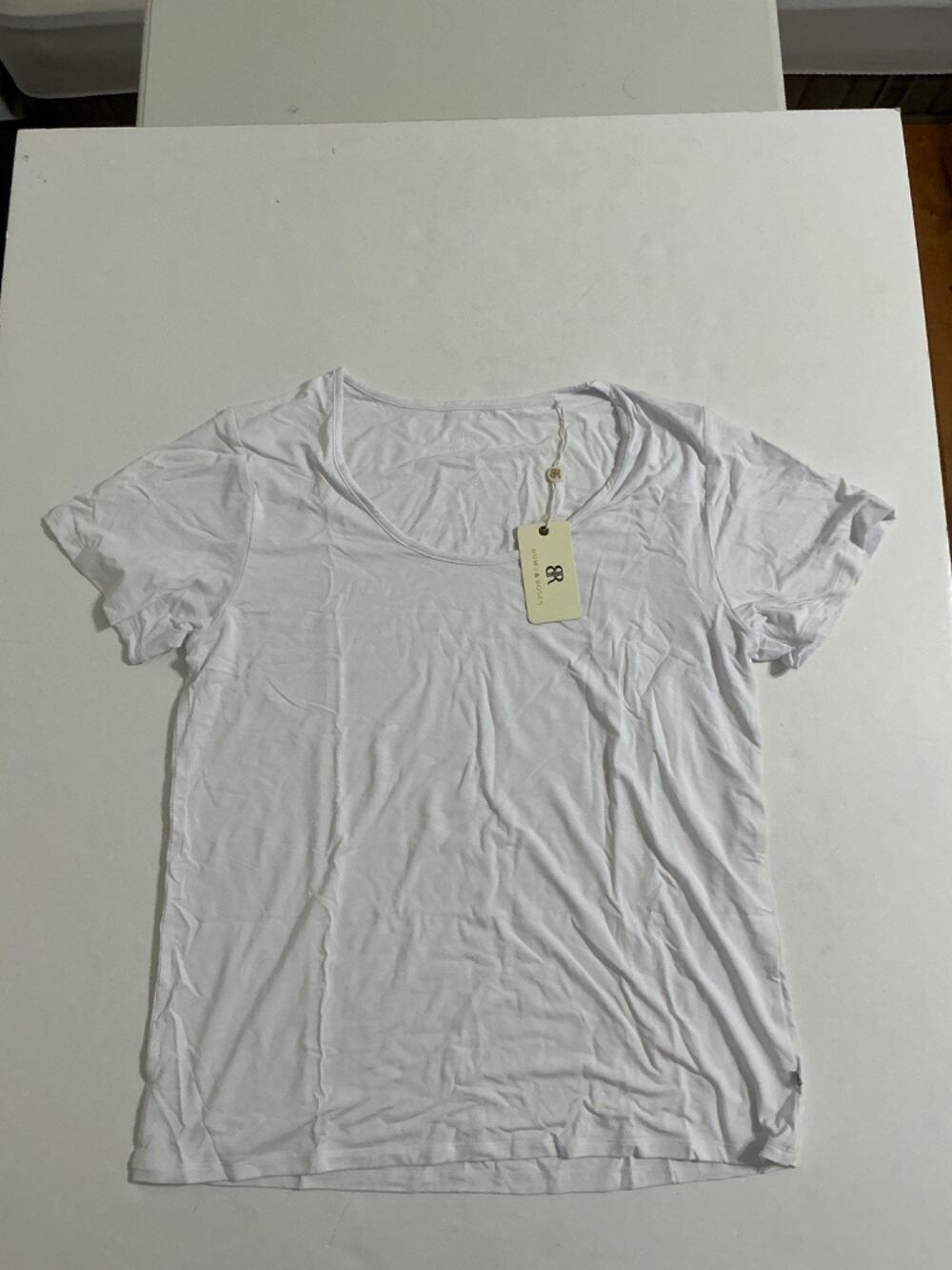 Bums & Roses Womens Large White Bamboo Viscose Scoop Neck Tee T-Shirt NWT